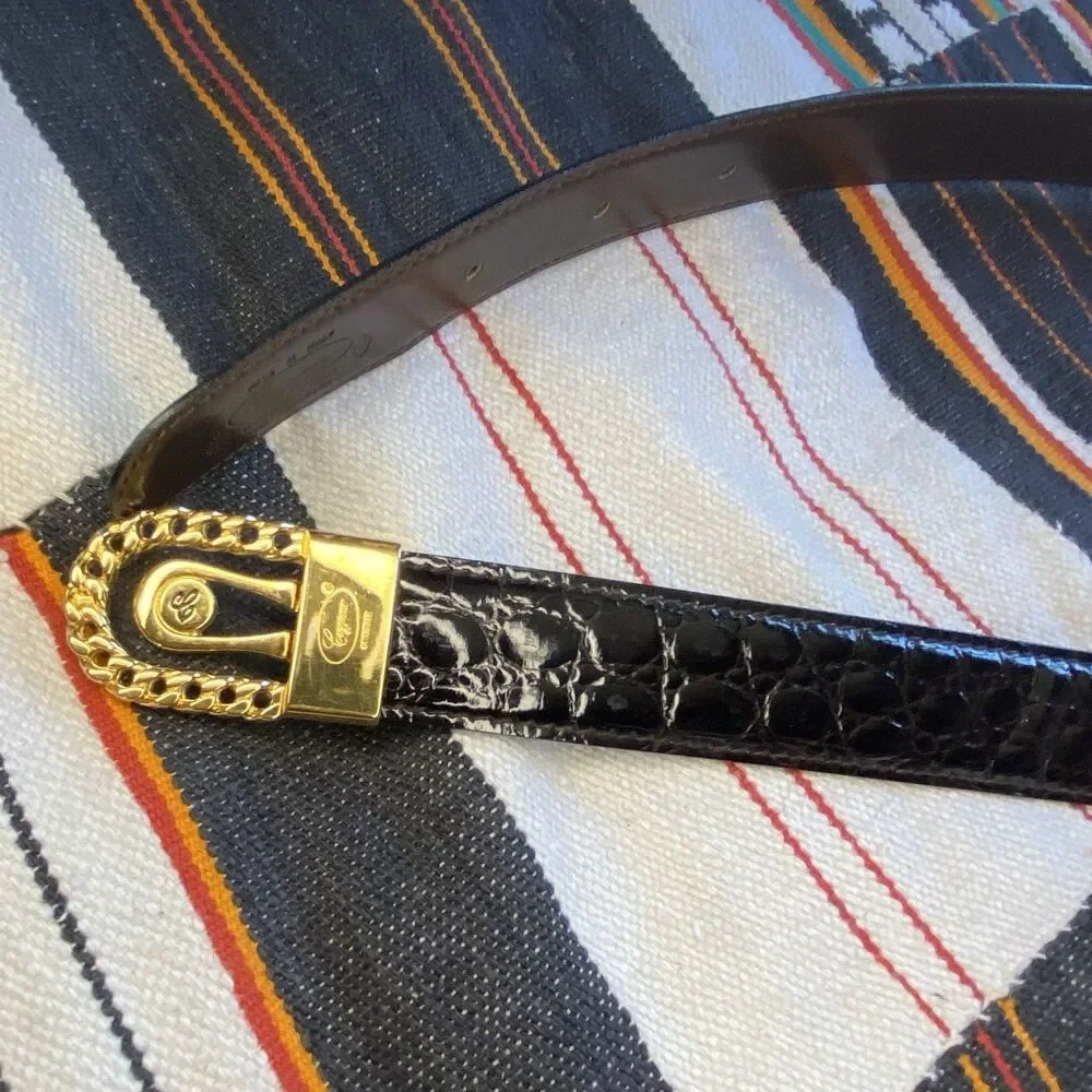 Vintage Caggiano 22k Gold Plated Leather Belt. Reversible. Push Center. Italy.